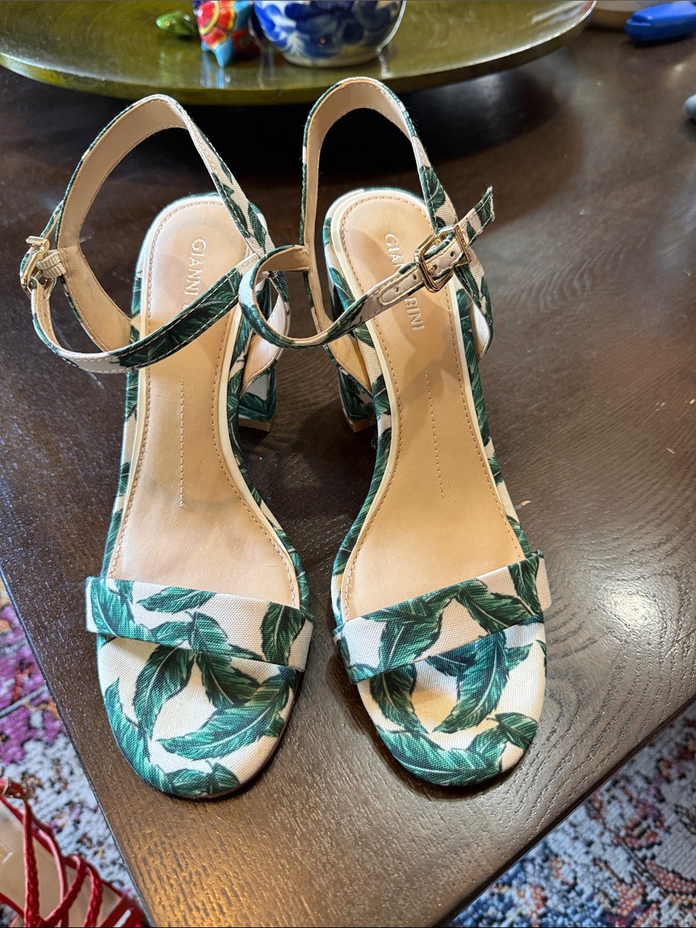 Gianni Bini Green Leaf Print Slingback Heels